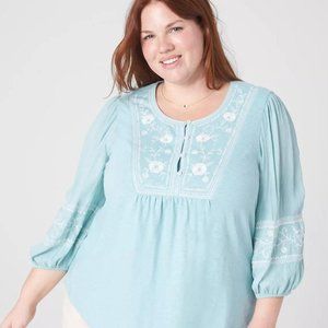 Lane Bryant Swing Henley Embroidered Top 18/20 Aquifer
